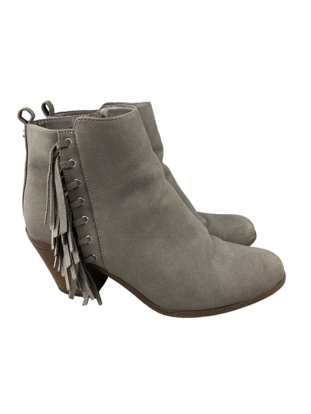 Circus Sam Edelman Women's Size 10M Lennon Grey Leather Fringe Ankle Booties